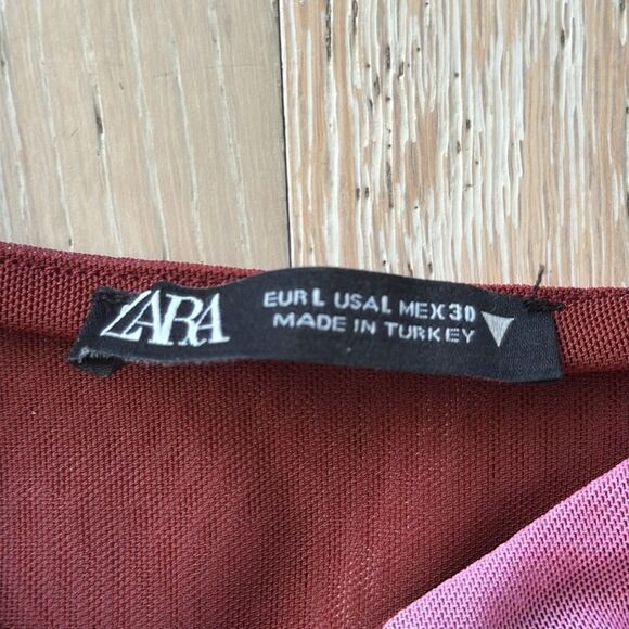 ZARA Tie-Front Layered Chiffon Cami Tank Top Tie-Dye Pink SzL - Picture 11 of 13